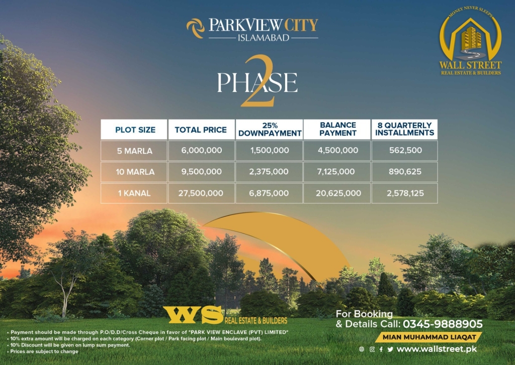 Park View City Islamabad Phase 2 PAYMENT Plan