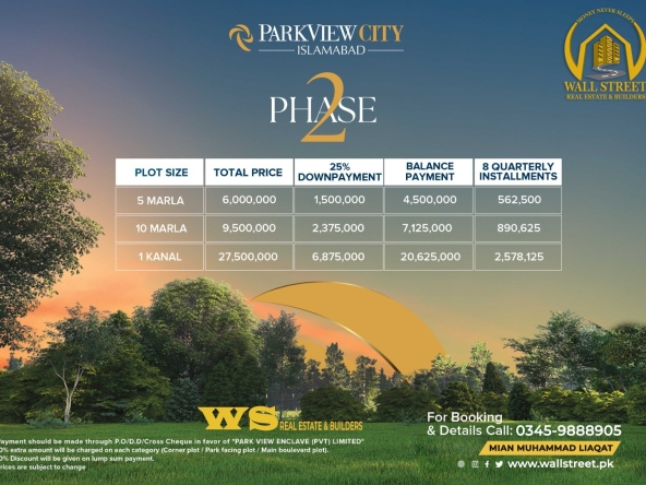 Park View City Islamabad Phase 2 PAYMENT Plan